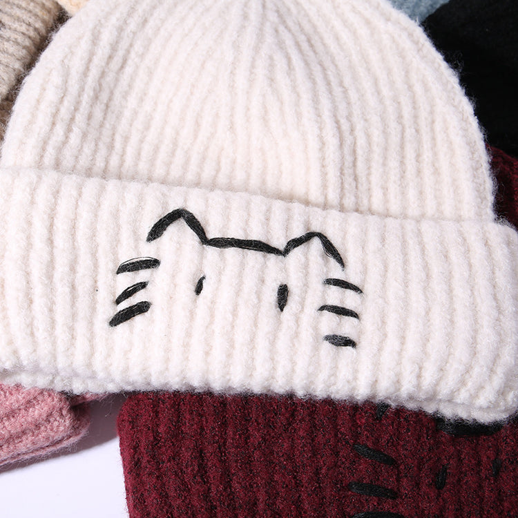 流行帽子｜可愛小貓毛線帽子女秋冬新款顯臉小保暖護耳針織帽學生套頭冷帽男「C5617」25.11-1