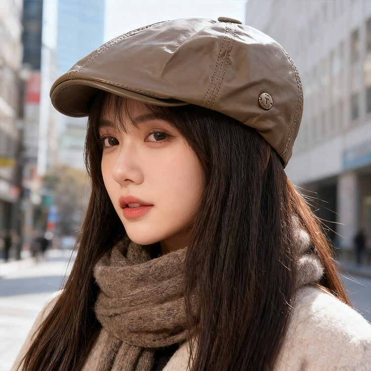 流行帽子｜英倫復古pu報童帽子女秋冬英倫顯臉小反戴貝雷帽小眾百搭前進帽潮「C5646」25.09-4