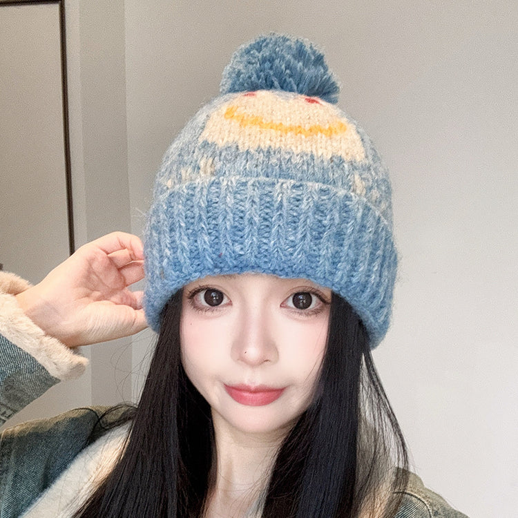 流行帽子 |2025新款可愛提花青蛙毛球毛線帽子女秋冬保暖護耳針織帽男套頭帽「C5569」25.09-2