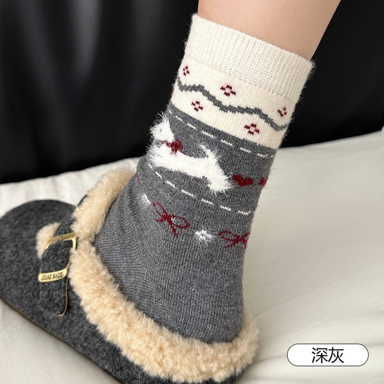 女襪｜襪子女士復古費爾島加厚保暖羊毛襪ins通勤簡約彈力中筒襪「DMS5053」25.11-4