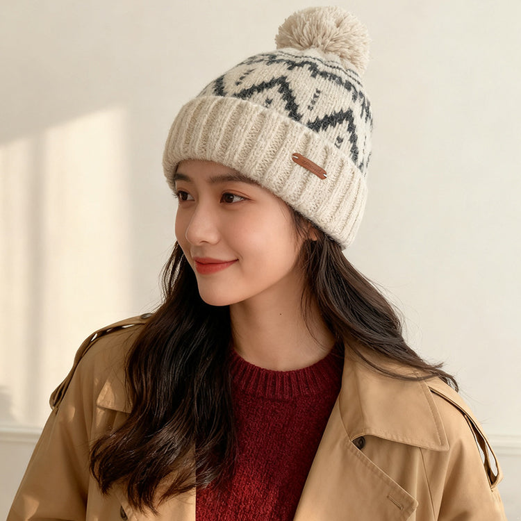 流行帽子｜費爾島風針織帽子女秋冬保暖護耳毛線帽百搭大頭圍顯臉小套頭冷帽「C5828」25.11-3