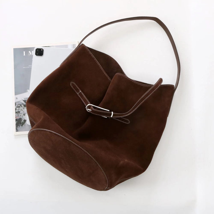 質感真皮｜2025新磨砂牛皮托特包hobo腋下包皮帶裝飾餃子水桶包百搭單肩包「6185S」25.11-2