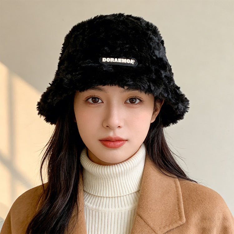 流行帽子｜毛絨帽子女冬季可愛百搭顯臉小漁夫帽保暖防寒時尚字母盆帽水桶帽「C1642」25.12-2