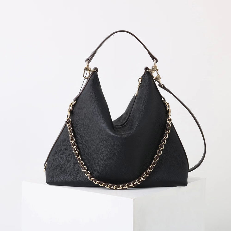 質感真皮｜2025新款潮流時尚百搭休閒頭層軟牛皮鏈條荔枝紋單肩包斜挎通勤托特包「6667」25.12-2