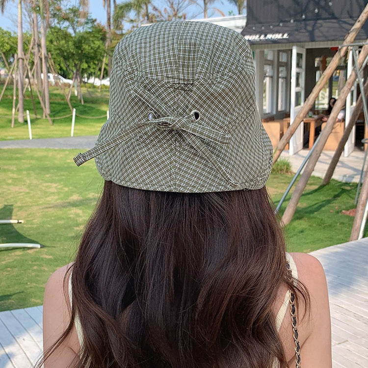 流行帽子｜夏季新款格子帽子女蝴蝶結綁帶漁夫帽韓系百搭顯臉小防曬遮陽帽潮「C5262」25.05-2