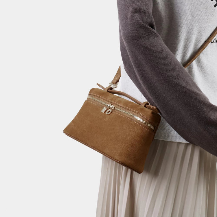 質感真皮｜2025新款百搭LP19真皮手提包磨砂麂皮絨飯盒包化妝包手拎肩斜背包「8323-1」25.10-4