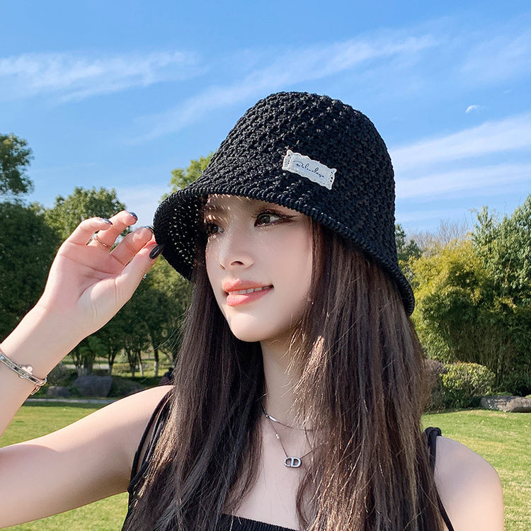 流行帽子｜夏季新款鏤空透氣帽子女編織草帽遮陽沙灘水桶帽海邊太陽帽子批發「C5038」25.05-2