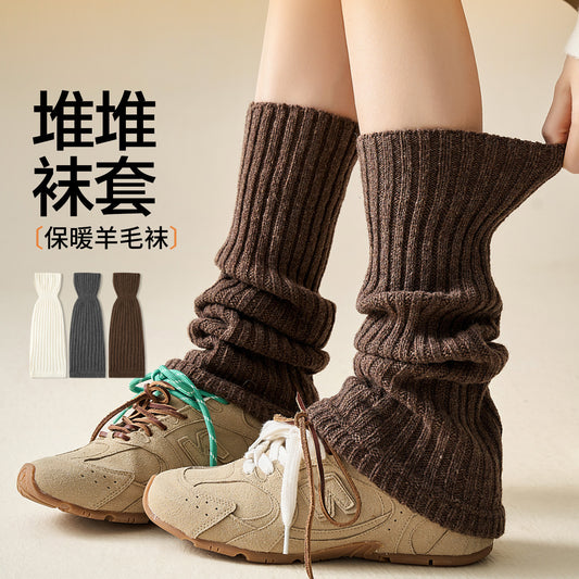 女襪｜羊毛襪套女秋冬季加厚保暖JK針織腿套Y2K時尚辣妹彈力舒適小腿襪「X25840」25.10-1