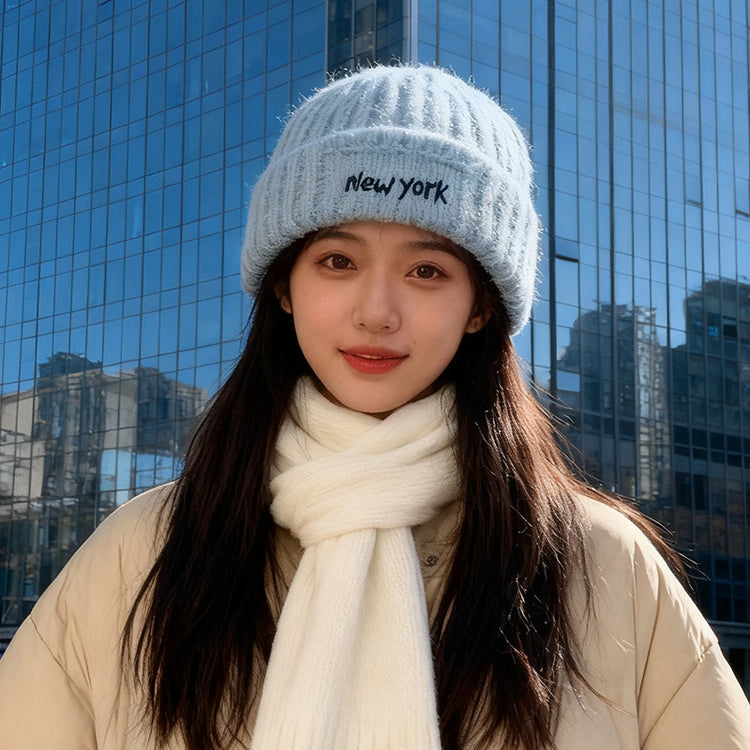 流行帽子｜大頭圍字母刺繡針織毛線帽子女冬季保暖防寒冷帽顯臉小瓜皮包頭帽「C5749」25.10-4