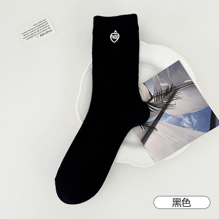 女襪｜襪子女士復古麻花紋理金屬掛飾中筒襪棉質吸汗透氣彈力堆堆襪「SM2508」25.06-1
