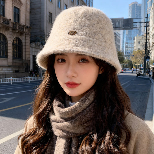 流行帽子｜秋冬新款毛絨漁夫帽子女大頭圍保暖毛絨水桶帽韓版時尚顯臉小盆帽「C5659」25.09-5
