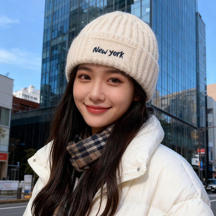流行帽子｜大頭圍字母刺繡針織毛線帽子女冬季保暖防寒冷帽顯臉小瓜皮包頭帽「C5749」25.10-4
