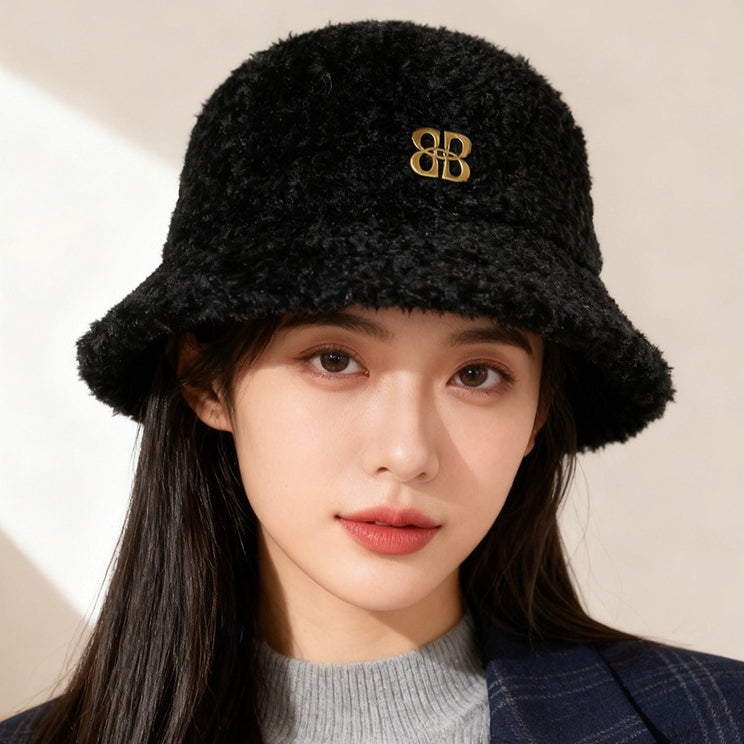 流行帽子｜羊羔毛絨漁夫帽子女秋冬2025新款保暖加厚防寒盆帽時尚百搭水桶帽「C5870ASD」25.12-1