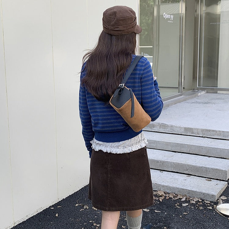 日韓流行｜韓國小眾腋下包女高級感磨砂小方包絨面復古手提單肩斜挎包枕頭包「L9037」25.09-5