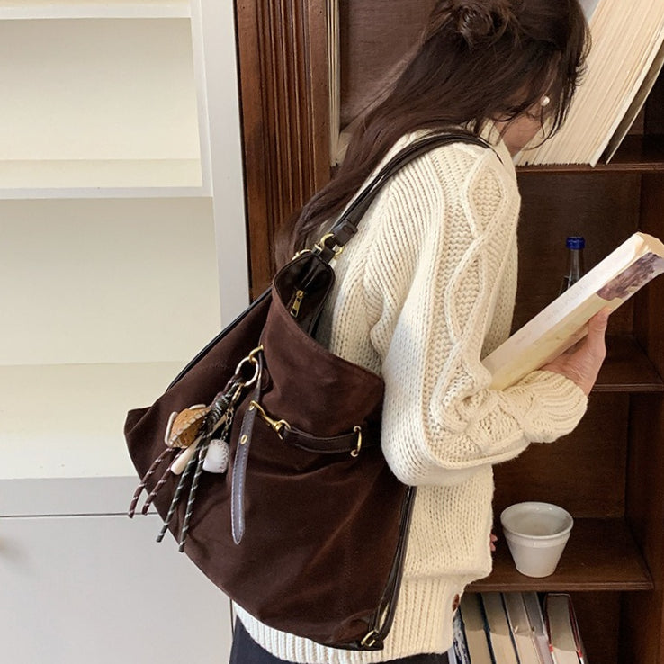 日韓流行｜秋冬新款麂皮絨多功能背包大容量休閒單肩斜挎通勤托特包雙肩背包「D9047」25.11-4