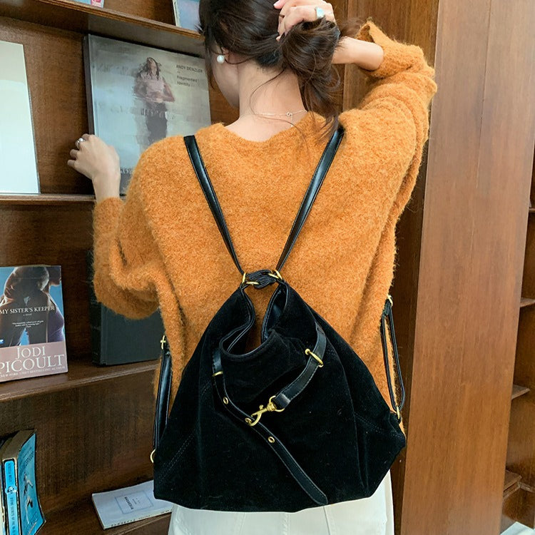 日韓流行｜秋冬新款麂皮絨多功能背包大容量休閒單肩斜挎通勤托特包雙肩背包「D9047」25.11-4