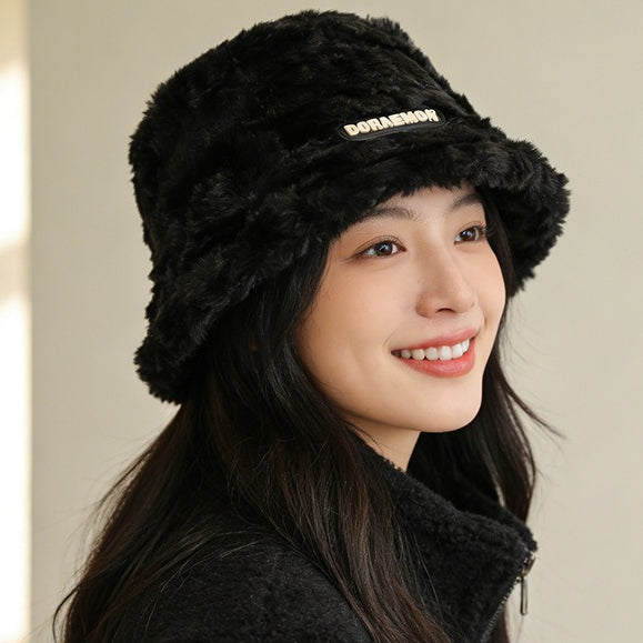 流行帽子｜毛絨帽子女冬季可愛百搭顯臉小漁夫帽保暖防寒時尚字母盆帽水桶帽「C1642」25.12-2