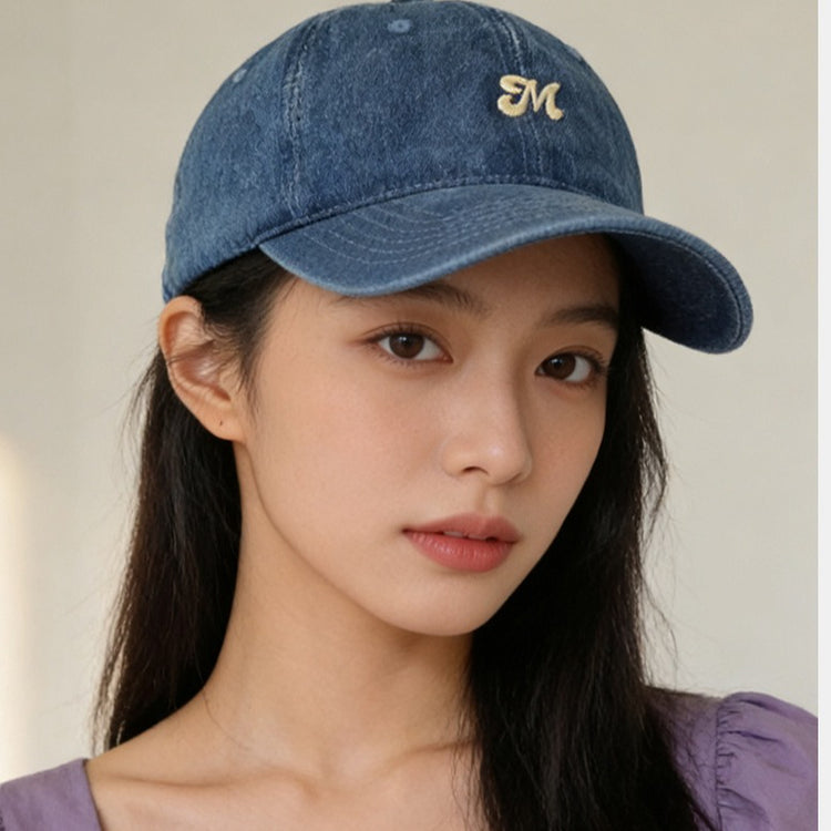 流行帽子｜牛仔字母刺繡鴨舌帽子女新款遮陽帽大頭圍顯臉小棒球帽戶外防曬帽「C5891」25.12-2