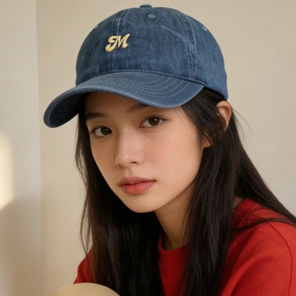 流行帽子｜牛仔字母刺繡鴨舌帽子女新款遮陽帽大頭圍顯臉小棒球帽戶外防曬帽「C5891」25.12-2