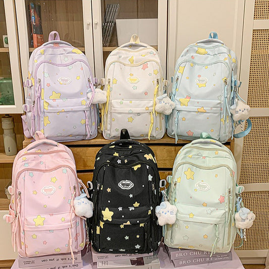 致青春｜日系ins高顏值雙肩包小清新甜美星星背包初高中生輕便大容量書包「2077-133」25.10-4