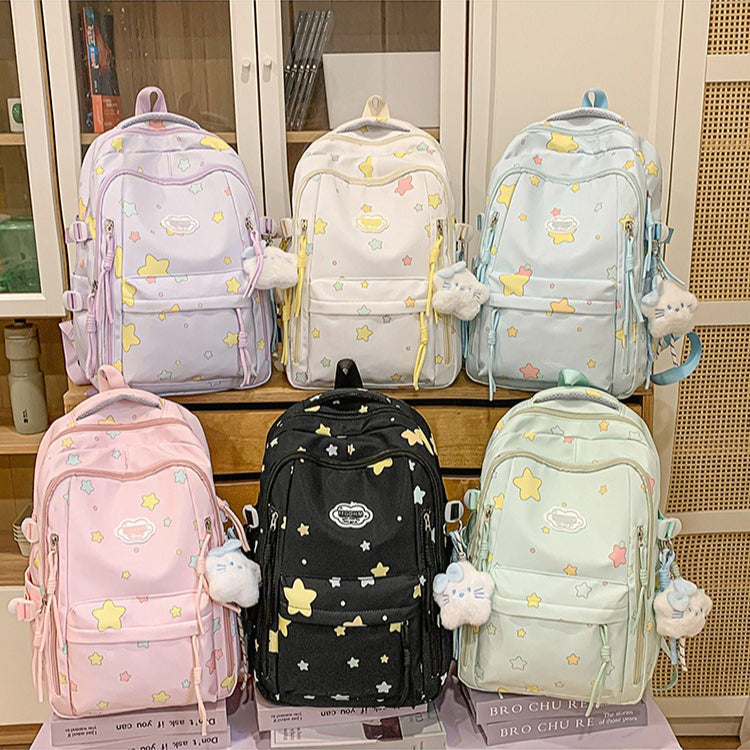 致青春｜日系ins高顏值雙肩包小清新甜美星星背包初高中生輕便大容量書包「2077-133」25.10-4