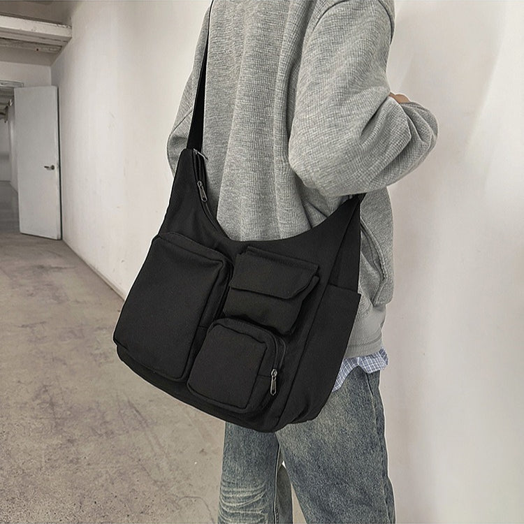 致青春｜復古大容量斜背包休閒多口袋托特包百搭通勤單肩包學生上課包「5017-128」25.11-1