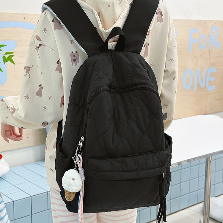 致青春｜新款流行棉服絎縫雙肩包女休閒百搭太空棉背包跨境批發大容量學生書包「9510-129」25.11-4