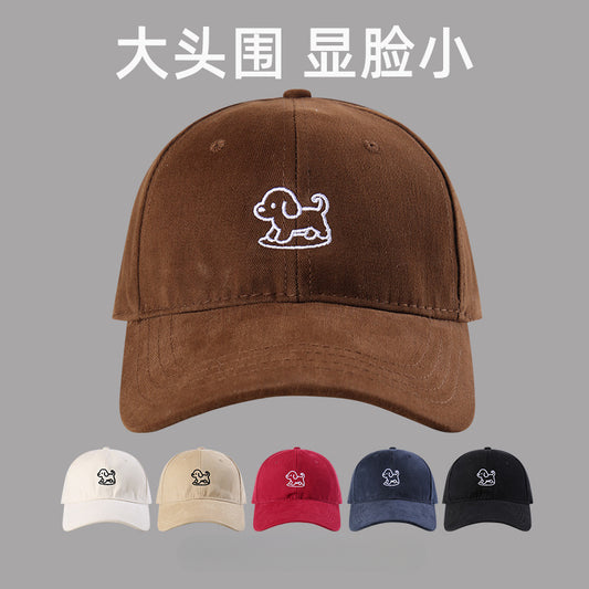 流行帽子 | 大頭圍顯臉小帽子女可愛小狗刺繡棒球帽寬檐深頂日系遮陽鴨舌帽男「C5552」25.09-1