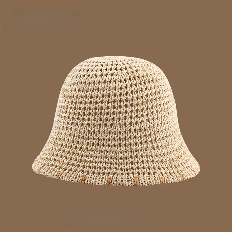 流行帽子｜夏季新款鏤空透氣帽子女編織草帽遮陽沙灘水桶帽海邊太陽帽子批發「C5038」25.05-2