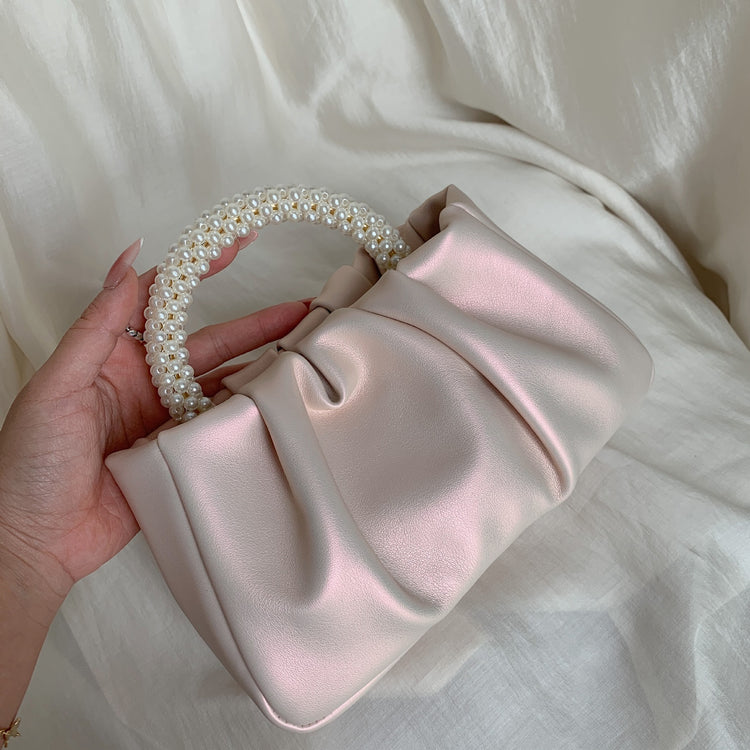 日韓流行 | 2022新款小眾設計女包珍珠手腕褶皺雲朵手提包單肩斜挎迷你小包「9012#」22.08-2