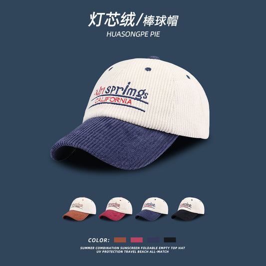 流行帽子 | 秋冬季時尚拼色刺繡字母棒球帽子女個性顯臉小燈芯絨休閒鴨舌帽男「C1655」22.10-4