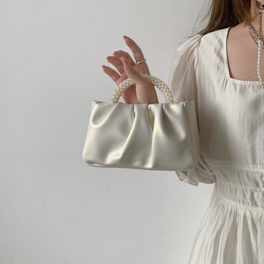 日韓流行 | 2022新款小眾設計女包珍珠手腕褶皺雲朵手提包單肩斜挎迷你小包「9012#」22.08-2