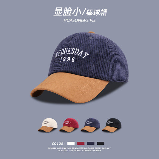 流行帽子 | 新款燈芯絨棒球帽子女個性字母鴨舌帽秋冬季顯臉小韓版彎檐帽男「C1657」22.10-4