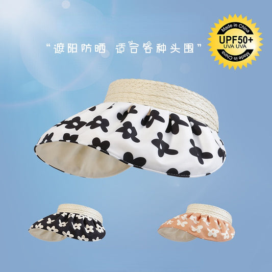 流行帽子 | 新款時尚紙草空頂帽小花紋時尚戶外太陽帽夏季百搭遮陽防曬帽女「C1039」22.04-2